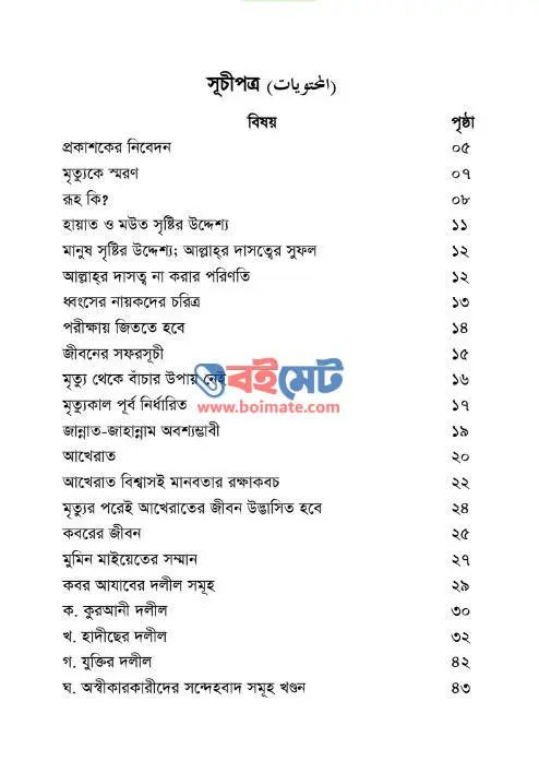 মৃত্যুকে স্বরণ PDF (Mrittuke Soron) - সূচিপত্র ১