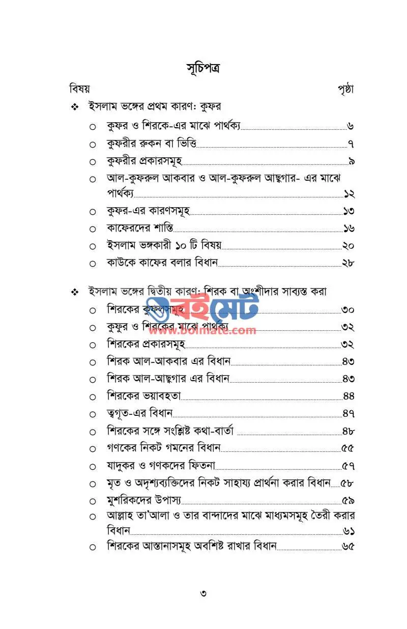ইসলাম ভঙ্গকারী বিষয়সমূহ PDF (Islam Vongokari Bishoysomuho) - ১